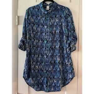 SKYE Swim Cover Up Size PS blue Sipura Print Roll Tab Button Resort Wear Beach